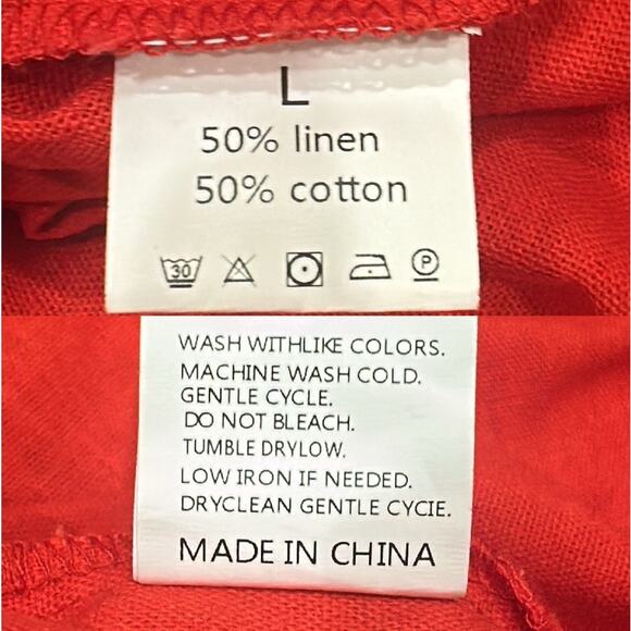 Commense Red Linen-Blend Pleated Maxi Dress With Front Keyhole Cutout Cottage - Picture 13 of 14